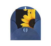 Biglietto di auguri blu con busta abbinata - Stampa di fiori selvatici con girasoli vuoti, design benedetto per compleanno, matrimonio, San Valentino