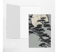 Biglietto di auguri con albero di pino sotto la luna, 10,2 x 15,2 cm, busta a forma di cuore, adatto per tutte le occasioni.