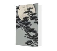 Biglietto di auguri con albero di pino sotto la luna, 10,2 x 15,2 cm, busta a forma di cuore, adatto per tutte le occasioni.