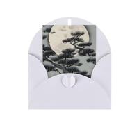 Biglietto di auguri con albero di pino sotto la luna, 10 x 15 cm, confezione a forma di cuore, adatto per tutte le occasioni.