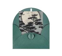 Biglietto di auguri con albero di pino sotto la luna, 10 x 15 cm, confezione a forma di cuore, adatto per tutte le occasioni.