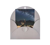 Biglietto di auguri con alce nel prato, 10,2 x 15,2 cm, busta a forma di cuore, adatto per tutte le occasioni.