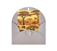 Biglietto di auguri con animali della prateria africana, 10,2 x 15,2 cm, busta a forma di cuore, adatto per tutte le occasioni.