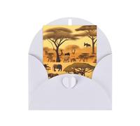 Biglietto di auguri con animali della prateria africana, 10,2 x 15,2 cm, busta a forma di cuore, adatto per tutte le occasioni.
