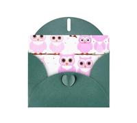 Biglietto di auguri con busta in carta perlata verde scuro con stampa di gufi. Adatto per auguri di compleanno, congratulazioni e condoglianze.