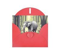 Biglietto di auguri con busta in carta perlescente rossa con stampa di elefanti che camminano. Adatto per auguri di compleanno, congratulazioni e condoglianze.