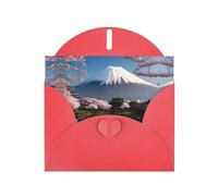 Biglietto di auguri con busta "Monte Fuji" in carta perlescente rossa stampata all'inizio della primavera. Adatto per auguri di compleanno, congratulazioni e condoglianze.