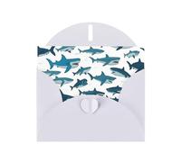 Biglietto di auguri con busta, motivo squalo con vari gesti, perfetto per amici, familiari, colleghi, biglietto di congratulazioni