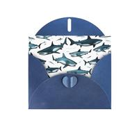 Biglietto di auguri con busta, motivo squalo con vari gesti, perfetto per amici, familiari, colleghi, biglietto di congratulazioni