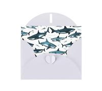 Biglietto di auguri con busta, motivo squalo con vari gesti, perfetto per amici, familiari, colleghi, biglietto di congratulazioni