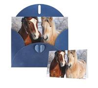 Biglietto di auguri con buste, con due cavalli in piedi sulla neve, biglietti vuoti per tutte le occasioni, biglietto di ringraziamento per inviti di nozze, San Valentino, 10 x 15 cm