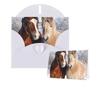 Biglietto di auguri con buste, con due cavalli in piedi sulla neve, biglietti vuoti per tutte le occasioni, biglietto di ringraziamento per inviti di nozze, San Valentino, 10 x 15 cm