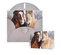 Biglietto di auguri con buste, con due cavalli in piedi sulla neve, biglietti vuoti per tutte le occasioni, biglietto di ringraziamento per inviti di nozze, San Valentino, 10 x 15 cm