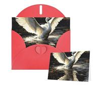 Biglietto di auguri con buste, con scritta "Thinking of You", biglietti di auguri con cigni che volano nell'acqua, biglietti vuoti per tutte le occasioni, biglietto di ringraziamento per inviti di