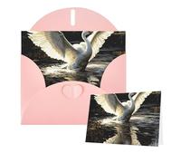 Biglietto di auguri con buste, con scritta "Thinking of You", biglietti di auguri con cigni che volano nell'acqua, biglietti vuoti per tutte le occasioni, biglietto di ringraziamento per inviti di