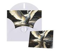 Biglietto di auguri con buste, con scritta "Thinking of You", biglietti di auguri con cigni che volano nell'acqua, biglietti vuoti per tutte le occasioni, biglietto di ringraziamento per inviti di