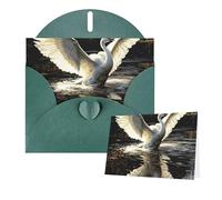 Biglietto di auguri con buste, con scritta "Thinking of You", biglietti di auguri con cigni che volano nell'acqua, biglietti vuoti per tutte le occasioni, biglietto di ringraziamento per inviti di