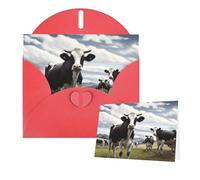 Biglietto di auguri con buste, con scritta "Thinking of You", con immagini di mucca, biglietti vuoti per tutte le occasioni, compleanno, ringraziamento, biglietti per inviti di nozze, San Valentino