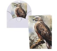 Biglietto di auguri con buste, motivo acquerello di falco seduto sull'albero, biglietto di auguri di buon compleanno per donne e uomini, Natale, Halloween, matrimonio, biglietti di auguri per tutte le
