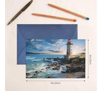 Biglietto di auguri con buste, motivo: faro sulla spiaggia, per tutte le occasioni, compleanno, ringraziamento, inviti di matrimonio, San Valentino, 10 x 15 cm