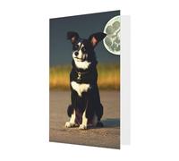 Biglietto di auguri con cane sotto la luna, 10,2 x 15,2 cm, busta a forma di cuore, adatto per tutte le occasioni.