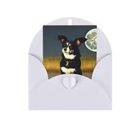 Biglietto di auguri con cane sotto la luna, 10,2 x 15,2 cm, busta a forma di cuore, adatto per tutte le occasioni.