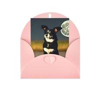 Biglietto di auguri con cane sotto la luna, 10,2 x 15,2 cm, busta a forma di cuore, adatto per tutte le occasioni.