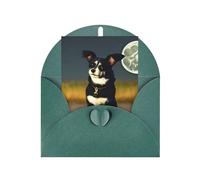 Biglietto di auguri con cane sotto la luna, 10,2 x 15,2 cm, busta a forma di cuore, adatto per tutte le occasioni.
