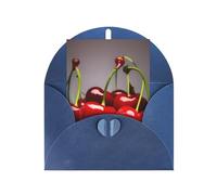 Biglietto di auguri con ciliegie cilene, 10,2 x 15,2 cm, busta a forma di cuore, adatto per tutte le occasioni.