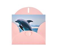 Biglietto di auguri con delfini che saltano su, biglietto bianco con busta, 10 x 15 cm, per eventi, matrimoni, compleanni