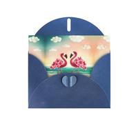 Biglietto di auguri con due fenicotteri e perle, con buste, per matrimoni, feste, compleanni, inviti e auguri