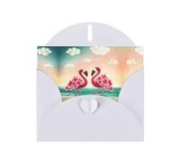 Biglietto di auguri con due fenicotteri e perle, con buste, per matrimoni, feste, compleanni, inviti e auguri