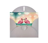 Biglietto di auguri con due fenicotteri e perle, con buste, per matrimoni, feste, compleanni, inviti e auguri