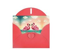 Biglietto di auguri con due fenicotteri e perle, con buste, per matrimoni, feste, compleanni, inviti e auguri