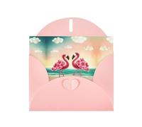 Biglietto di auguri con due fenicotteri e perle, con buste, per matrimoni, feste, compleanni, inviti e auguri