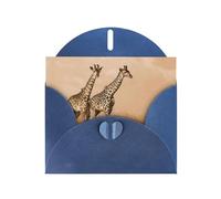 Biglietto di auguri con due giraffe che corrono sulla sterile carta perlata con buste, matrimoni, feste, inviti di compleanno, auguri