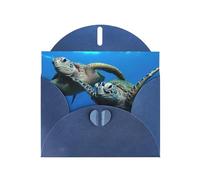 Biglietto di auguri con due tartarughe sottomarine sotto il mare in carta perlata con buste, matrimoni, feste, inviti di compleanno