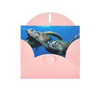 Biglietto di auguri con due tartarughe sottomarine sotto il mare in carta perlata con buste, matrimoni, feste, inviti di compleanno