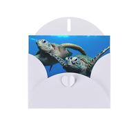 Biglietto di auguri con due tartarughe sottomarine sotto il mare in carta perlata con buste, matrimoni, feste, inviti di compleanno