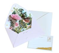 Biglietto di auguri con fiori dal design unico e squisito, per compleanno, ringraziamento, Natale, Capodanno, con busta, messaggio di ringraziamento