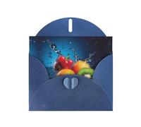 Biglietto di auguri con gocce d'acqua intorno a frutta su sfondo blu stampato biglietti di auguri con buste biglietto di auguri uso per Natale, compleanno, San Valentino