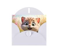 Biglietto di auguri con grazioso gattino bianco, 15,2 x 10,2 cm, con busta, per compleanni, matrimoni e altre occasioni