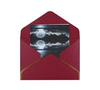 Biglietto di auguri con luna piena e nuvole nebbiose con turchese, biglietto di auguri di buon Natale, buste di Halloween, biglietti vuoti per tutte le occasioni