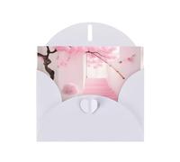 Biglietto di auguri con motivo a fiori di ciliegio rosa, biglietto bianco con busta, 10 x 15 cm, per eventi, matrimoni, compleanni