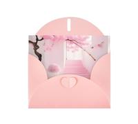 Biglietto di auguri con motivo a fiori di ciliegio rosa, biglietto bianco con busta, 10 x 15 cm, per eventi, matrimoni e compleanni.