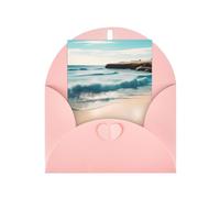 Biglietto di auguri con paesaggio sulla spiaggia, 10,2 x 15,2 cm, busta a forma di cuore, adatto per tutte le occasioni.