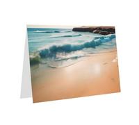 Biglietto di auguri con paesaggio sulla spiaggia, biglietto bianco con busta, 10 x 15 cm, per eventi, matrimoni e compleanni.