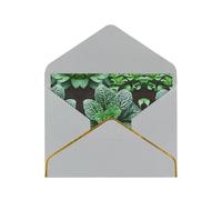 Biglietto di auguri con perla, con stampa di piante grasse verdi orizzontali, bordi dorati, con busta, per vacanze, compleanni, anniversari, feste (2 pezzi)