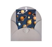 Biglietto di auguri con pianeti del sistema solare, 10 x 15 cm, confezione a forma di cuore, adatto per tutte le occasioni.