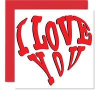 Biglietto di auguri con scritta I Love You fidanzato marito moglie fidanzata con cuore San Valentino donne uomini lei lui 145mm anniversario di matrimonio
